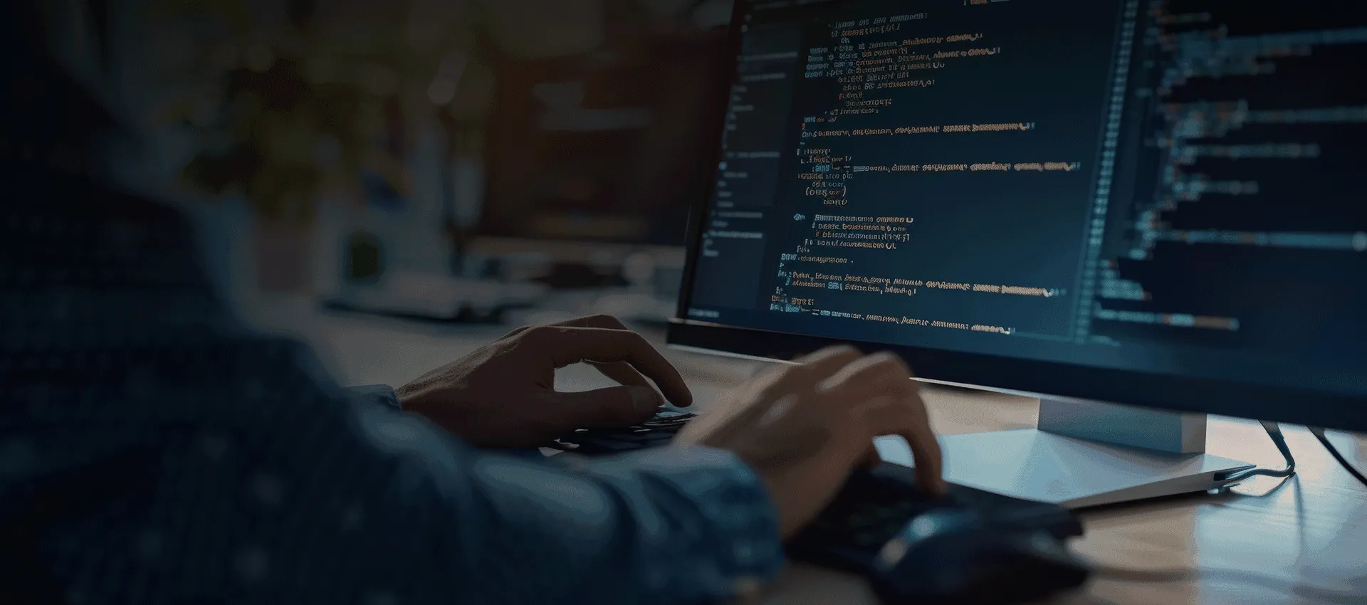 Developer coding bespoke software on computer screen
