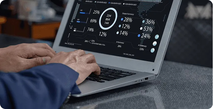 Analyst reviewing forecast percentages on a laptop dashboard